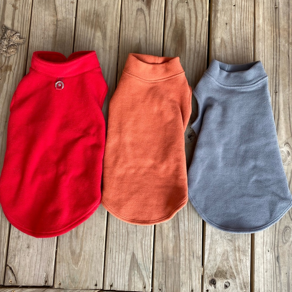 Red, Orange, and Gray Dog Sweaters